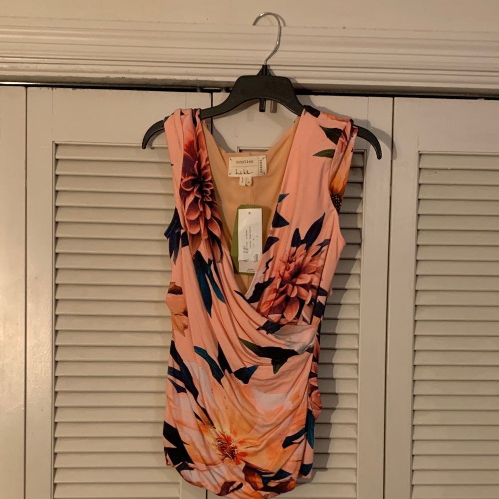Sleeveless Floral Wrap Blouse - Peach